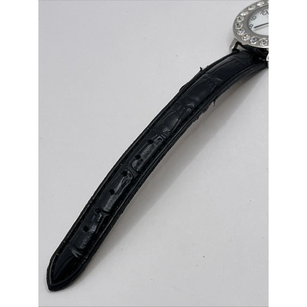 Avon Women's Quartz Watch Rhinestone‎ Bezel Black Band 30mm- New Battery